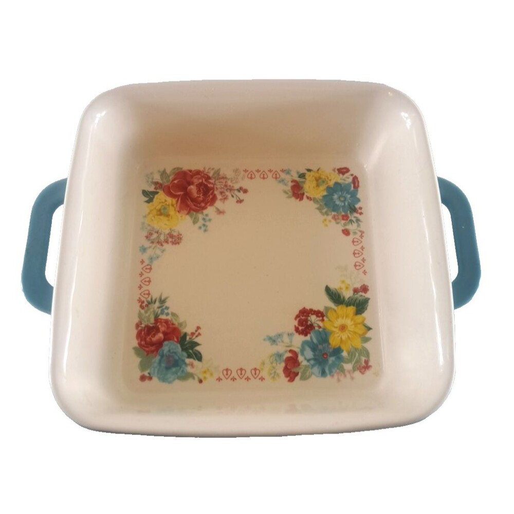 Pioneer Woman Fancy Flourish Casserole Dish Square 8.5" Stoneware Baker Floral